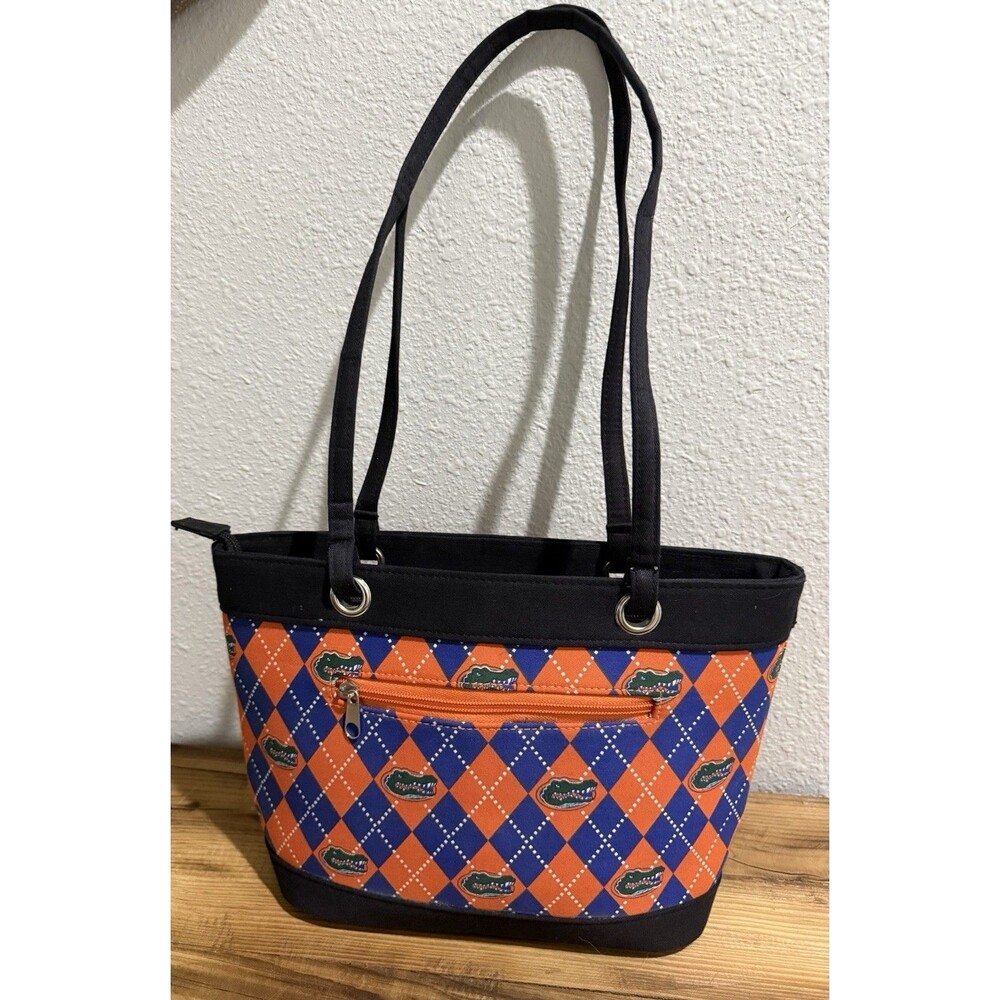 University of Florida Gators argyle pattern canvas tote bag Purse orange blue